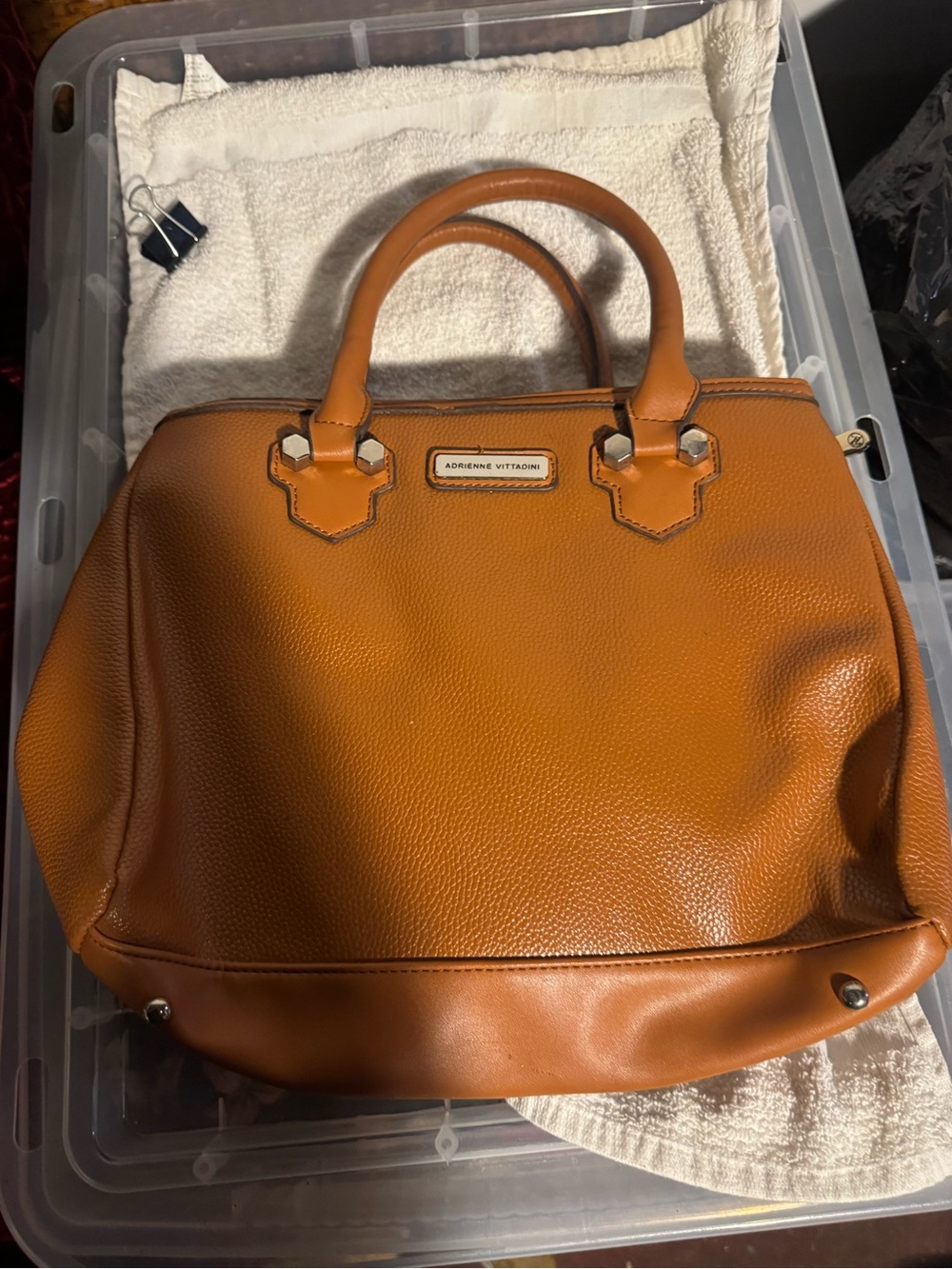 Adrienne Vittadini Caramel/Tan Pebbled Leather Satchel